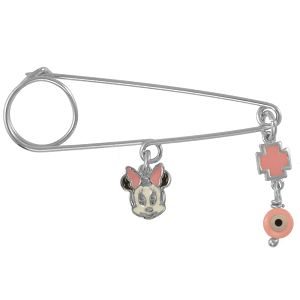Παραμάνα Από Ασήμι 925 Επιπλατινωμένο Με τη Minnie Mouse, Ματάκι Και Σταυρό KO70456