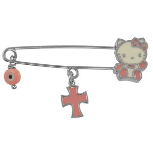 Παραμάνα Από Ασήμι 925 Επιπλατινωμένο Hello Kitty Με Ματάκι Και Σταυρό KO70478