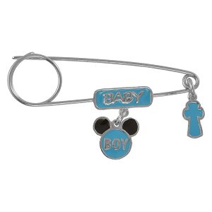 Παραμάνα Από Ασήμι 925 Επιπλατινωμένο Mickey Mouse Με Σταυρό KO70512