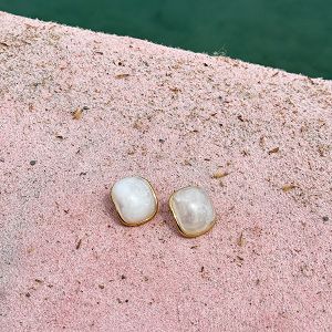 Σκουλαρίκια Marble Candy Λευκό Από Ατσάλι Επιχρυσωμένο MI43442