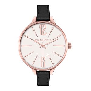 REINA FERE Rose Gold Black Leather Strap 0712-53