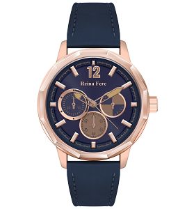 REINA FERE Amphitrite Rose Gold Blue Leather Strap 8826-202