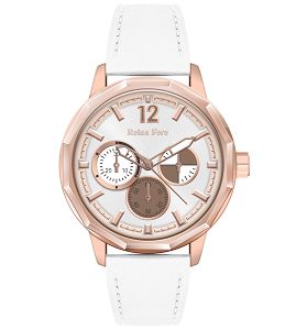 REINA FERE Amphitrite Rose Gold White Leather Strap 8826-203