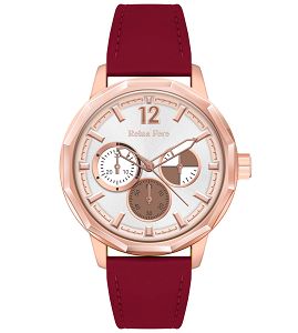 REINA FERE Amphitrite Rose Gold Red Leather Strap 8826-213