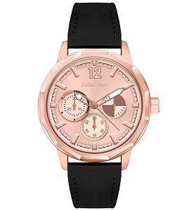 REINA FERE Amphitrite Rose Gold Black Leather Strap 8826-221