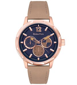 REINA FERE Amphitrite Rose Gold Brown Leather Strap 8826-252