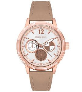 REINA FERE Amphitrite Rose Gold Brown Leather Strap 8826-253