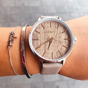 OOZOO Timepieces Oak Wood Dial Brown Leather Strap C9257