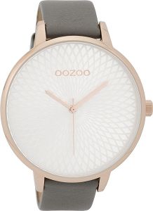 OOZOO Timepieces XXL Rose Gold Grey Leather Strap C9726
