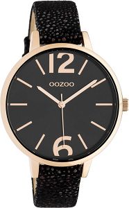 OOZOO Timepieces Rose Gold Black Leather Strap C10438