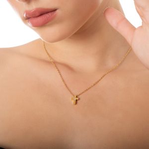 Κολιέ Από Ανοξείδωτο Ατσάλι Επιχρυσωμένο Με Σταυρό AS13392