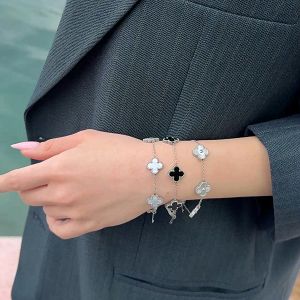Βραχιόλι Λουλούδι Clover Μαύρο Διπλής Όψης Από Ατσάλι MI29647