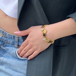 Σετ Βραχιόλια Λουλούδι Clover Διπλής Όψης Από Ατσάλι Επιχρυσωμένο 24Κ MI29683