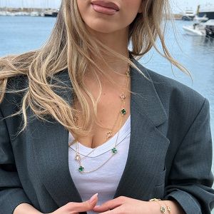 Κολιέ Λουλούδι Clover Crystal Διάφανο Διπλής Όψης Από Ατσάλι Επιχρυσωμένο MI13682