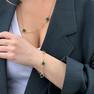Σετ Λουλούδι Clover Crystal Διπλής Όψης Πράσινο Από Ατσάλι Επιχρυσωμένο MI13692