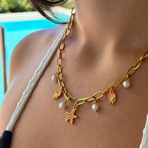 Κολιέ Από Ατσάλι Επιχρυσωμένο Με Αστερία Και Μέδουσες AA13729