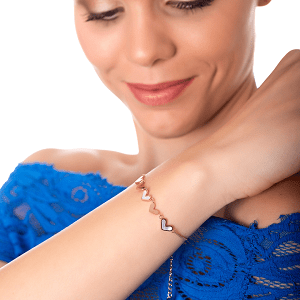 Βραχιόλι Από Ατσάλι Ροζ Επιχρυσωμένο 24K Με Καρδιές AS26231