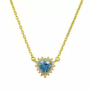 Κολιέ Ροζέτα Από Ασήμι 925 Επιχρυσωμένο Καρδιά Με Ζιργκόν Blue Topaz SS12243
