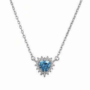 Κολιέ Ροζέτα Από Ασήμι 925 Καρδιά Με Ζιργκόν Blue Topaz SS12242