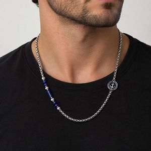 Κολίε Από Ατσάλι Με Άγκυρα Και Ημιπολύτιμο Λίθο Λάπις MI12067