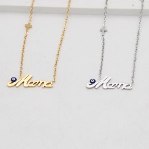 Κολίε Από Ατσάλι Επιχρυσωμένο 24Κ Μαμά Με Ματάκι Και Σταυρό MI13609