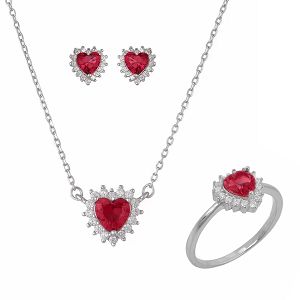 Valentine's Day Red Hearts Silver 925 Gift Set VD11939