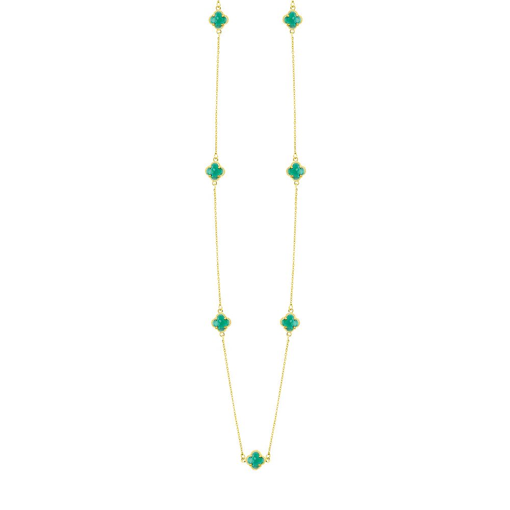 Κολιέ Λουλούδι Clover Crystal Πράσινο Διπλής Όψης Από Ατσάλι Επιχρυσωμένο MI13685