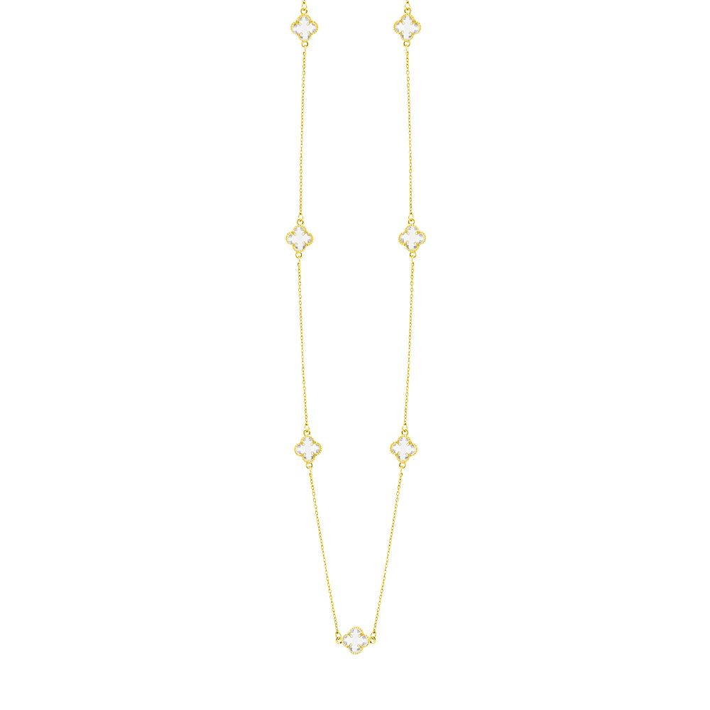 Κολιέ Λουλούδι Clover Crystal Διάφανο Διπλής Όψης Από Ατσάλι Επιχρυσωμένο MI13682