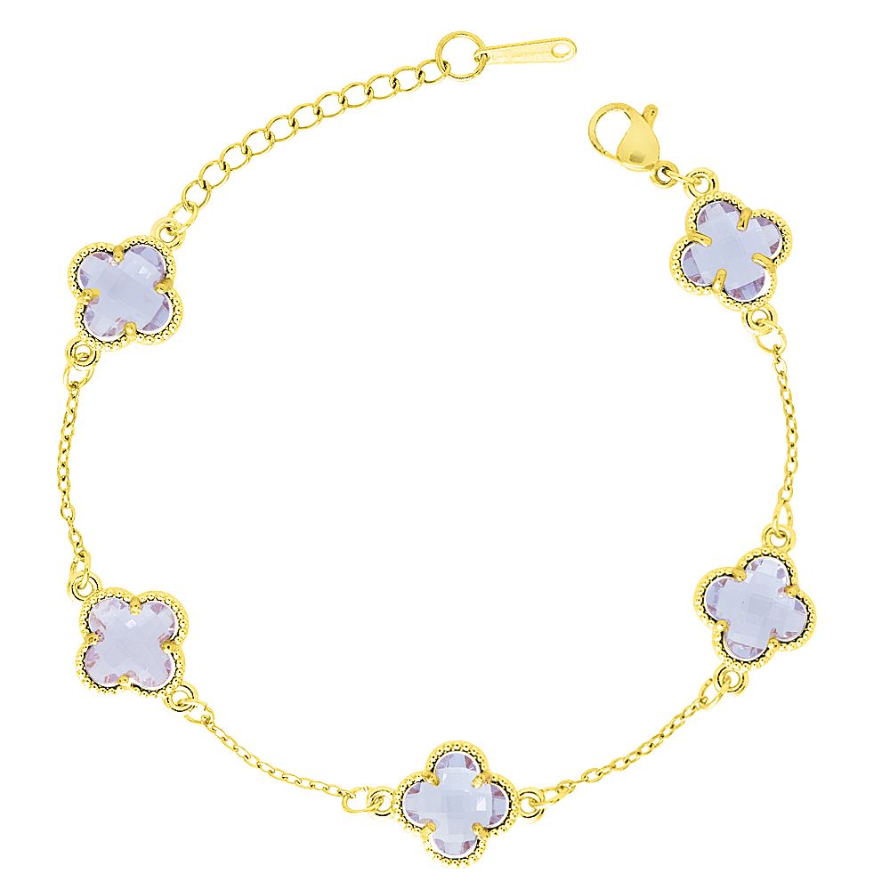 Βραχιόλι Λουλούδι Clover Crystal Διπλής Όψης Μωβ Από Ατσάλι Επιχρυσωμένο MI29689