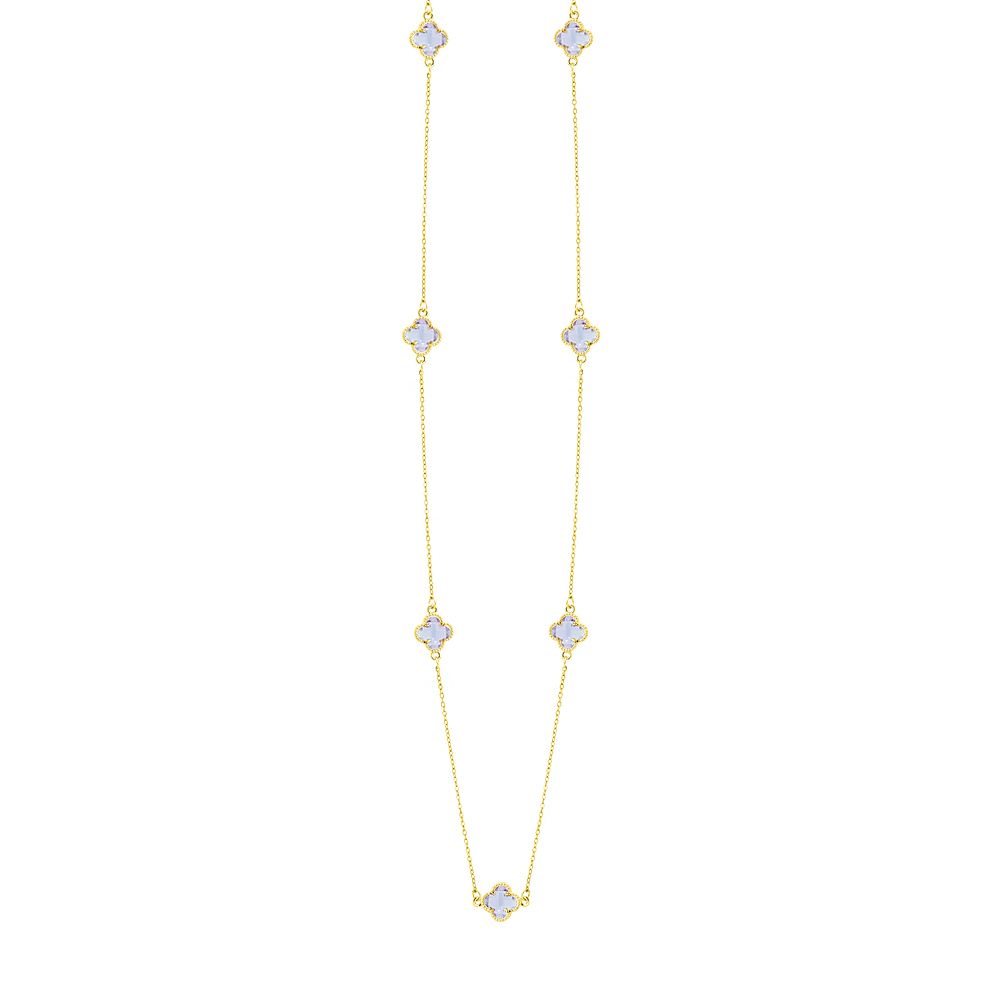 Κολιέ Λουλούδι Clover Crystal Μωβ Διπλής Όψης Από Ατσάλι Επιχρυσωμένο MI13687