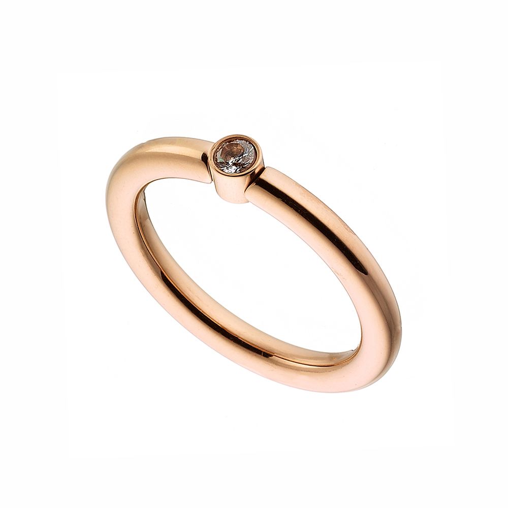 Δαχτυλίδι Μονόπετρο Από Ανοξείδωτο Ατσάλι Ροζ Επιχρυσωμένο AS30243