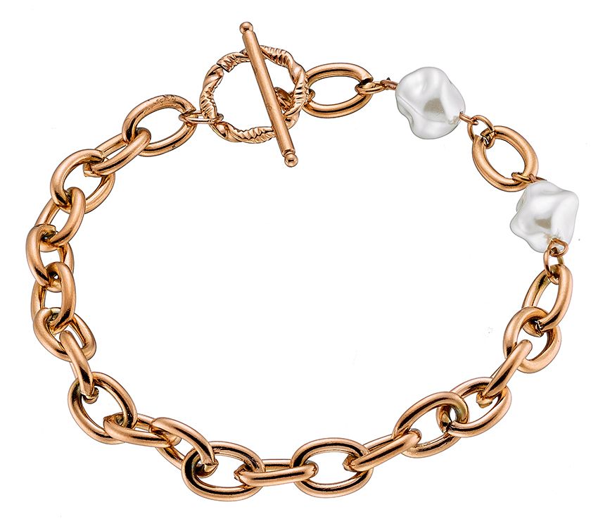 Βραχιόλι Από Ανοξείδωτο Ατσάλι Ροζ Επιχρυσωμένο Με Μαργαριτάρια AS25302