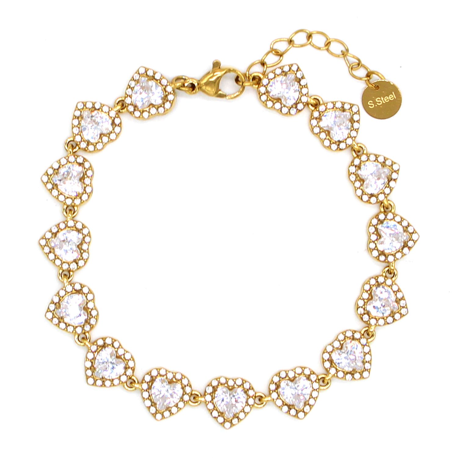 Βραχιόλι Ριβιέρα Με Ροζέτες Καρδιά Από Ατσάλι Επιχρυσωμένο MI21883