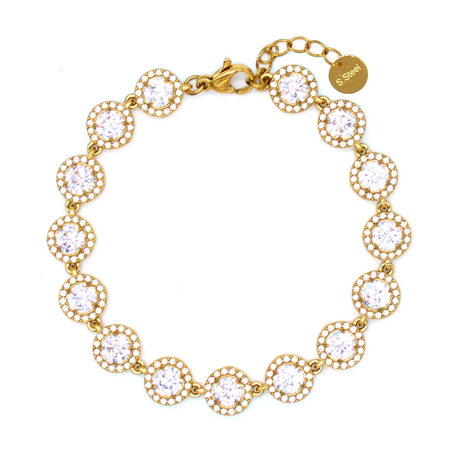 Βραχιόλι Ριβιέρα Με Ροζέτες Στρογγυλές Από Ατσάλι Επιχρυσωμένο MI21885