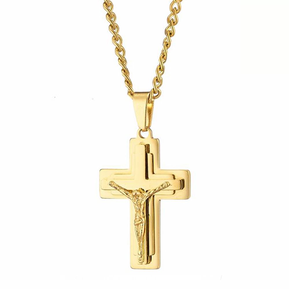 Κολίε Από Ατσάλι Επιχρυσωμένο 24Κ Με Σταυρό AS12043