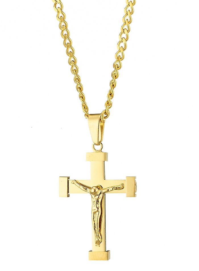 Κολίε Από Ατσάλι Επιχρυσωμένο 24Κ Με Σταυρό AS12053