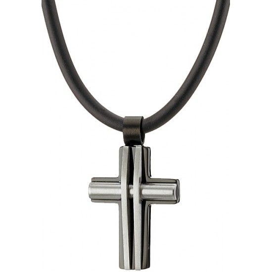 Κολίε Από Καουτσούκ Και Ατσάλι Με Σταυρό AS12063