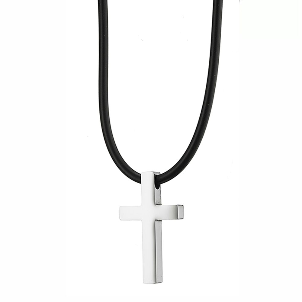 Κολίε Από Καουτσούκ Και Ατσάλι Με Σταυρό AS12064