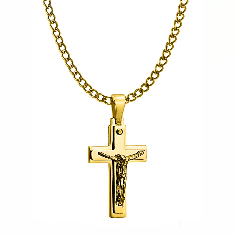 Κολίε Από Ατσάλι Επιχρυσωμένο 24Κ Με Σταυρό AS12066