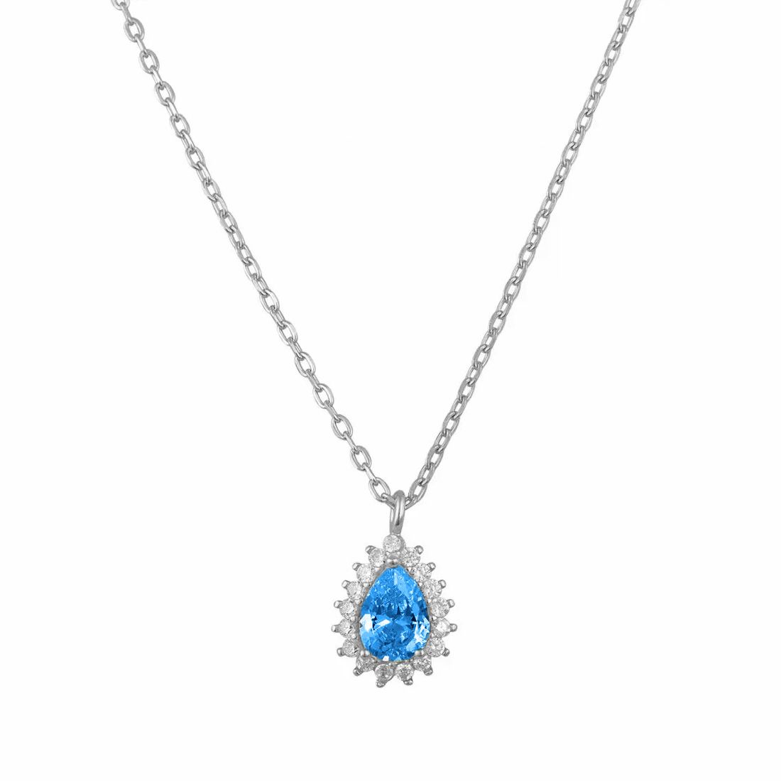 Κολιέ Ροζέτα Από Ασήμι 925 Δάκρυ Με Ζιργκόν Blue Topaz SS12246