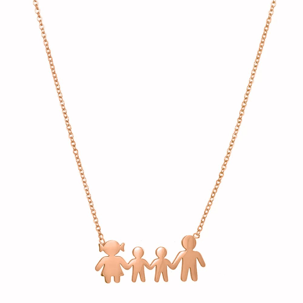 Κολιέ Από Ατσάλι Ροζ Επιχρυσωμένο Με Οικογένεια-Μαμά-Μπαμπά-Γιούς MI12794