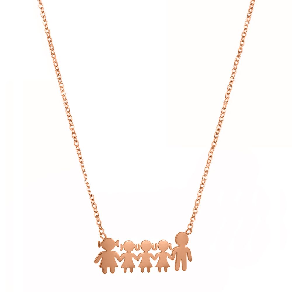 Κολιέ Από Ατσάλι Ροζ Επιχρυσωμένο Με Οικογένεια-Μαμά-Μπαμπά-Κόρες MI12812