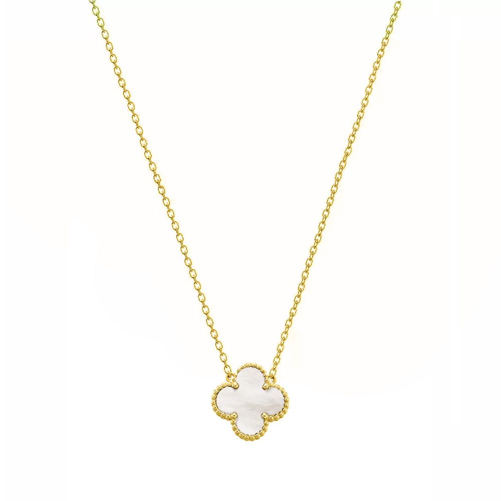 Κολιέ Λουλούδι Clover Λευκό Διπλής Όψης Από Ατσάλι Επιχρυσωμένο MI12896