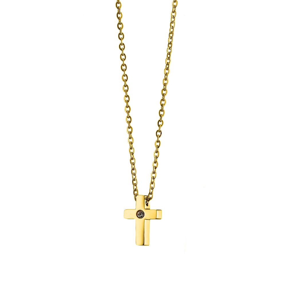 Κολιέ Από Ανοξείδωτο Ατσάλι Επιχρυσωμένο Με Σταυρό AS13392