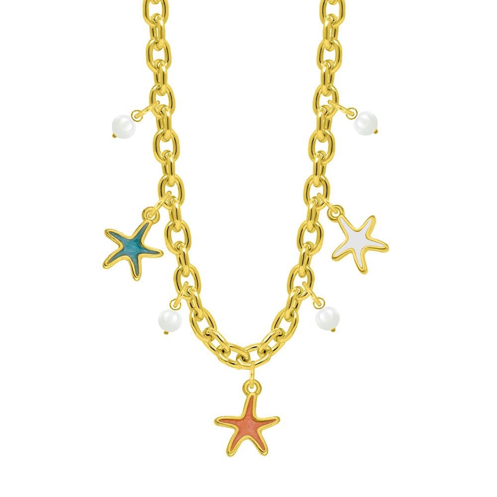 Κολιέ Από Ατσάλι Επιχρυσωμένο Με Αστερίες AA13697