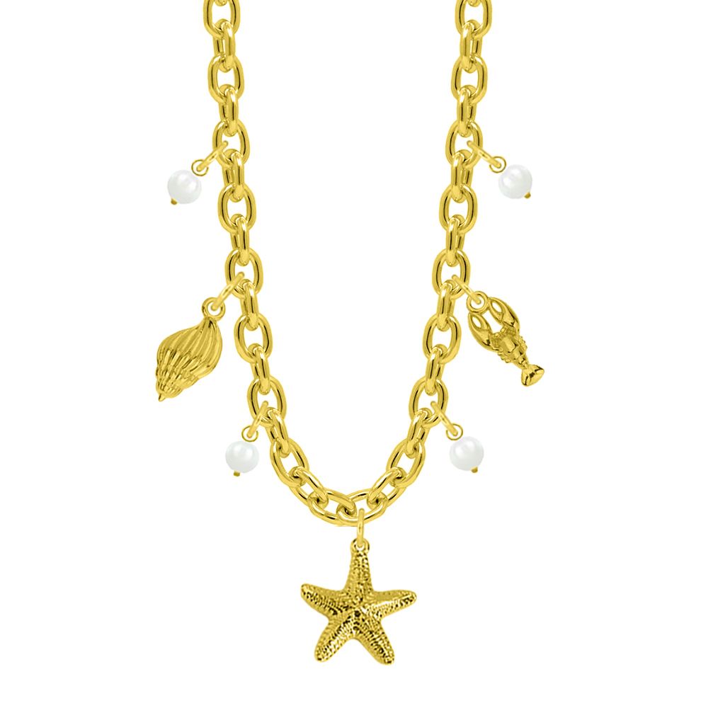 Κολιέ Από Ατσάλι Επιχρυσωμένο Με Αστερία, Αστακό Και Κοχύλι AA13705