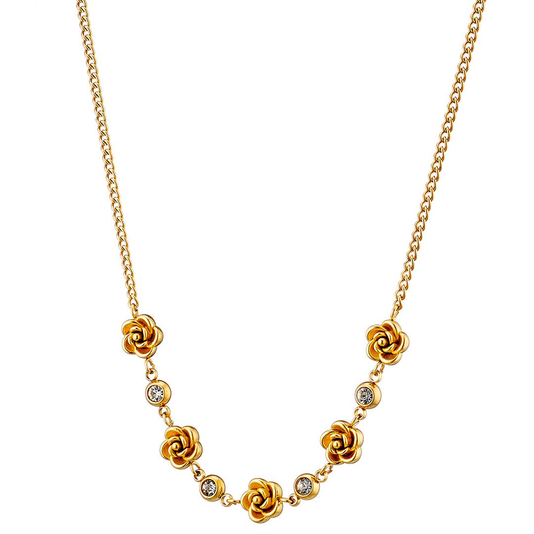 Κολίε Από Ατσάλι Επιχρυσωμένο 24Κ Με Τριαντάφυλλα AS13776