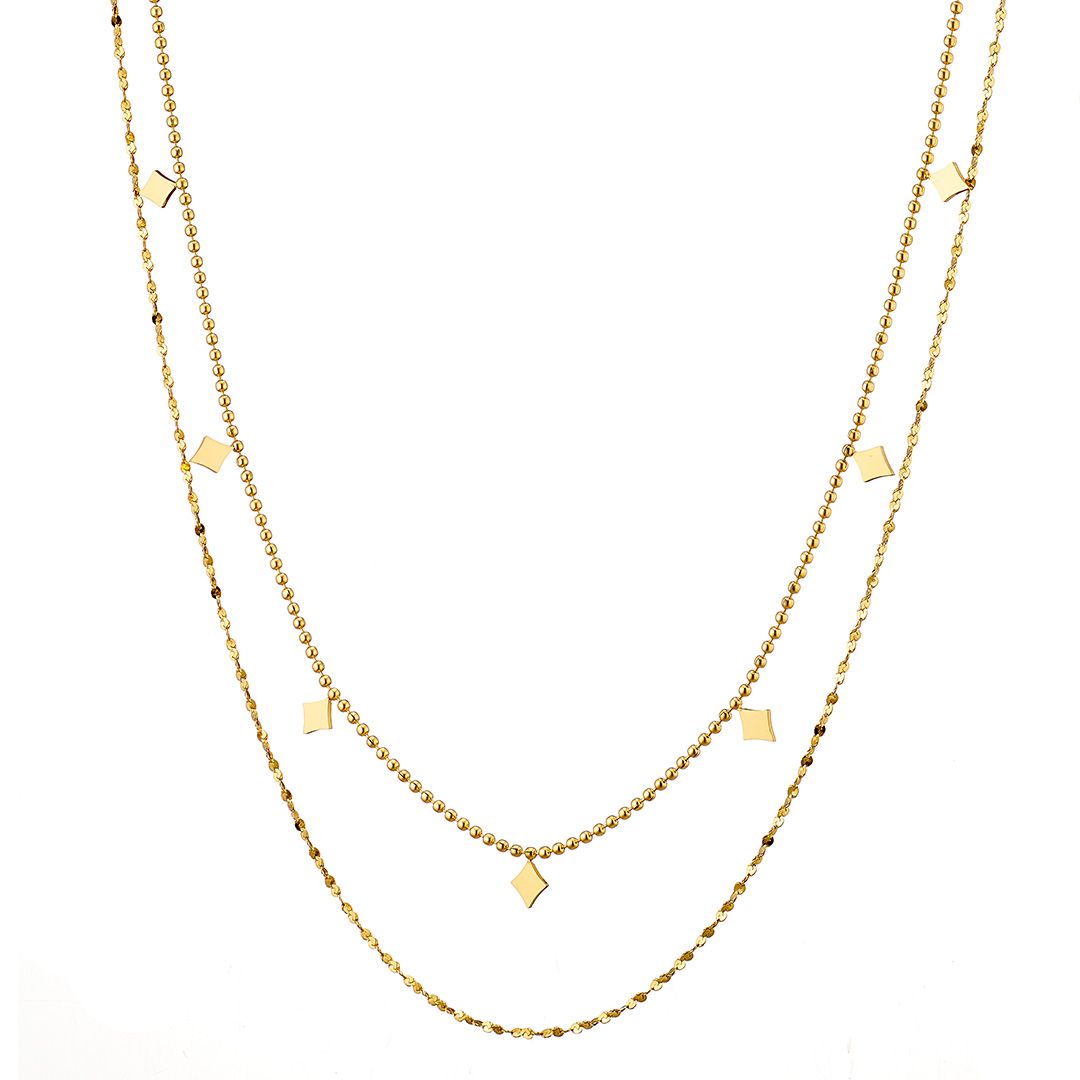 Διπλό Κολίε Από Ατσάλι Επιχρυσωμένο 24Κ AS13780