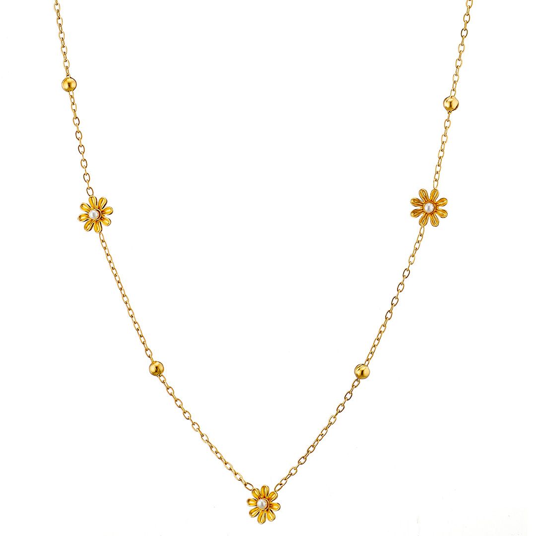 Κολίε Από Ατσάλι Επιχρυσωμένο 24Κ Με Λουλούδια AS13800