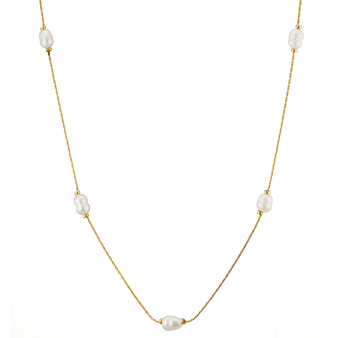 Κολίε Από Ατσάλι Επιχρυσωμένο 24Κ Με Μαργαριτάρια AS13802